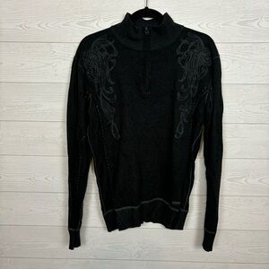 BUCKLE BLACK LABEL BLACK CHARCOAL 1/4 ZUP SWEATER PULLOVER ATHLETIC FIT MEDIUM